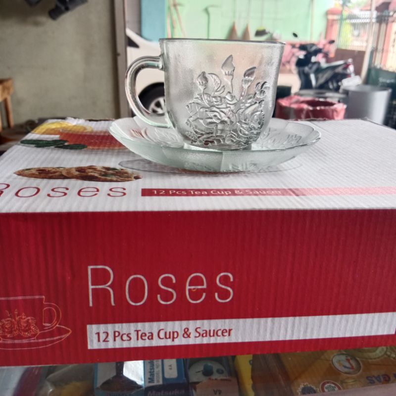 GELAS SET KACA ROSES ISI 12PCS MOTIF BUNGA