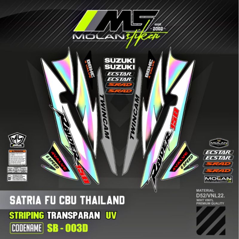 Decal Sticker Striping Variasi Transparan Uv Satria Fu Cbu Thailand 2005/2006 Raider 150 Suzuki Satr