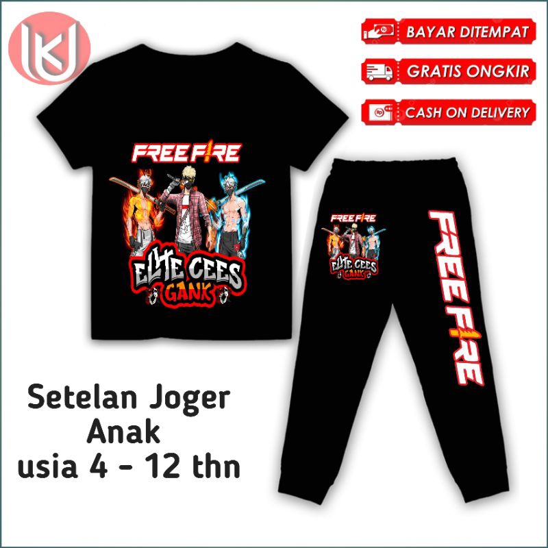 Bisa CID Kaos Anak Setelan Joger Free Fire elite chees Gank baju anak FF gratis tambah nama