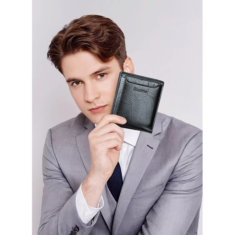 HEMAT BLUOME DOMPET KULIT PRIA KEREN SLOT KARTU DOMPET LIPAT PENDEK COWOK RESLETING WALLET CARD