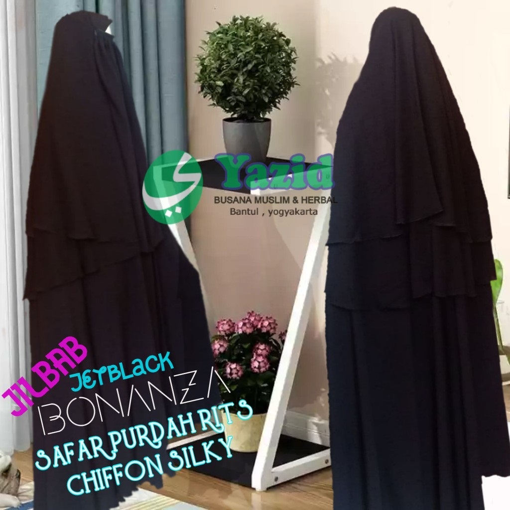 Jilbab safar / khimar safar / jilbab cadar resleting berpurdah jetblck Bonanza JUMBO PREMIUM XXL