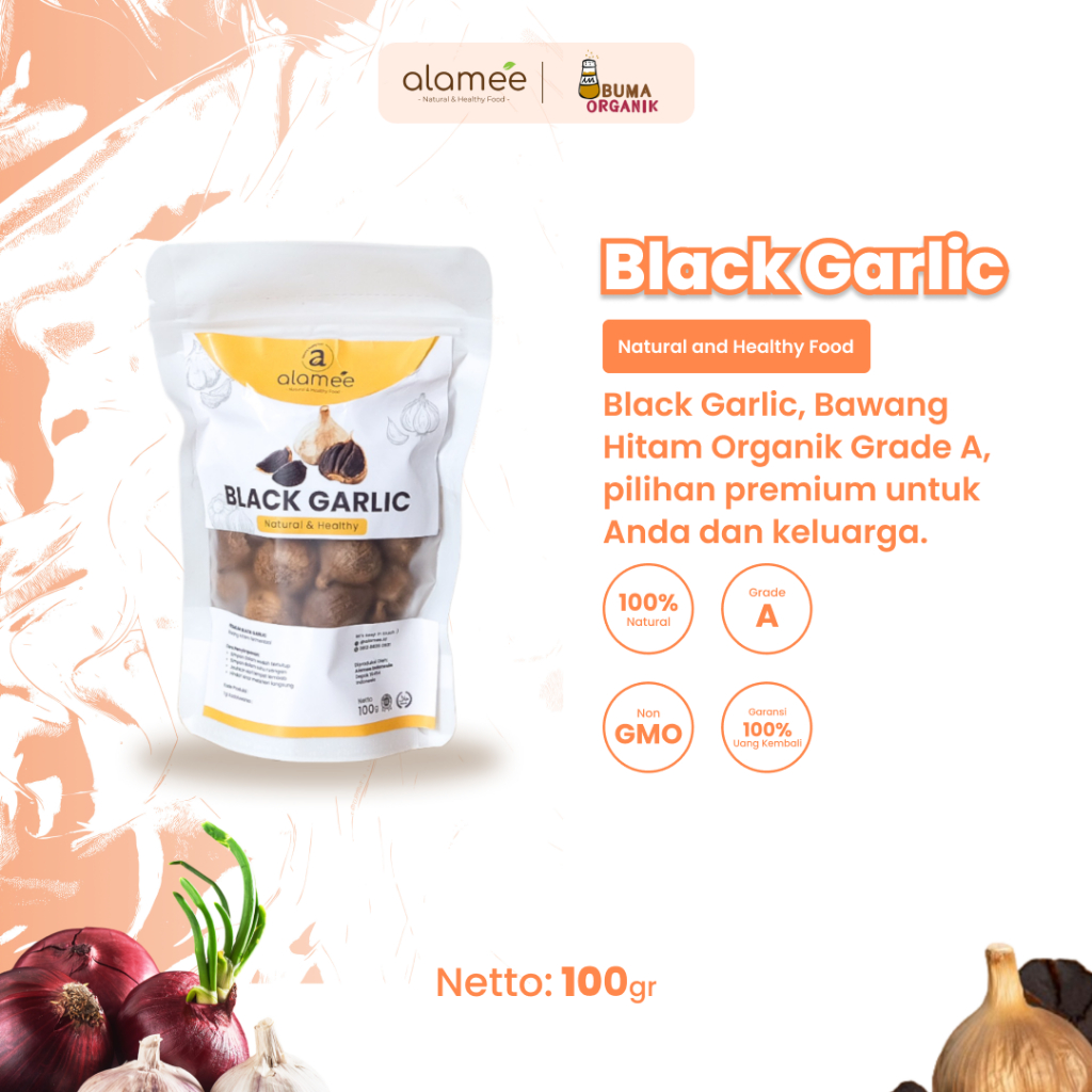 

Bawang Hitam Tunggal Black Garlic 100gr Lanang Herbal Alami Natural Premium Bawang Hitam Premium 100Gram