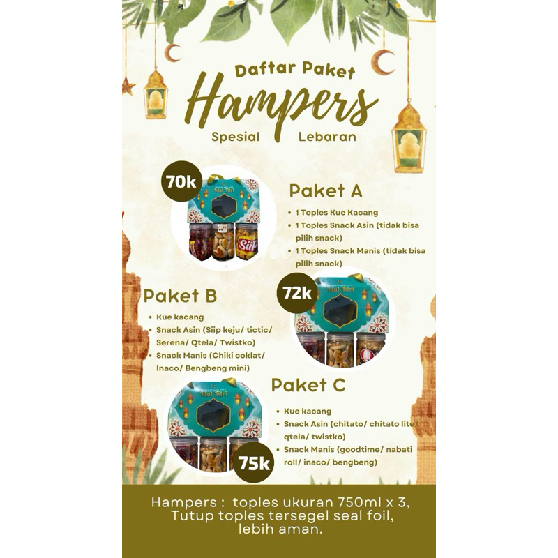 

Hampers Raya PAKET B (wajib tambahan packing)