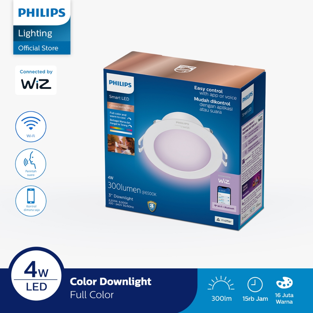 Philips Lampu Smart WiFi LED Downlight 4W D75 Color RGB