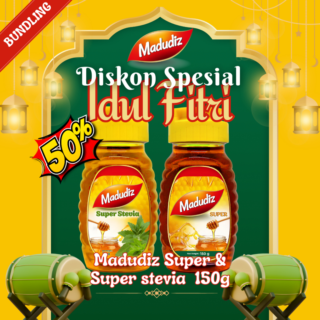 

Madudiz Madu Super 150gr 1botol, dan Madu Ektrak Daun Stevia 150gr 1botol