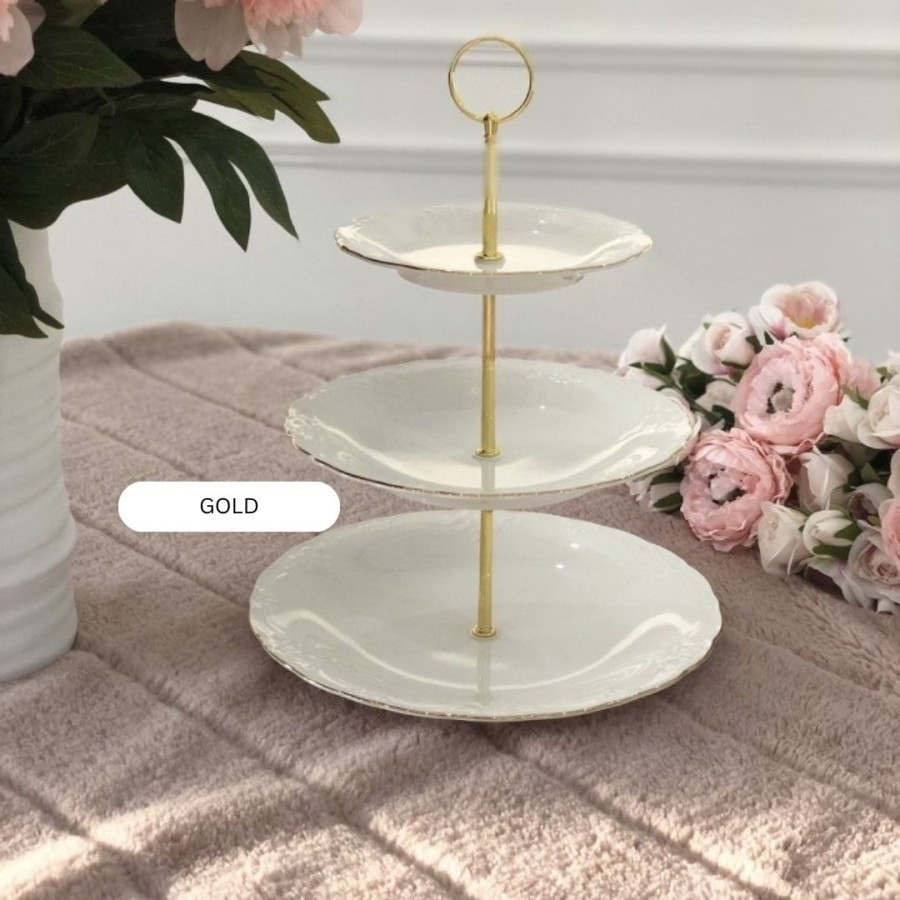 Imperial Princess 3 Tier Cake Stand tempat kue st saint james ceramic - Gold