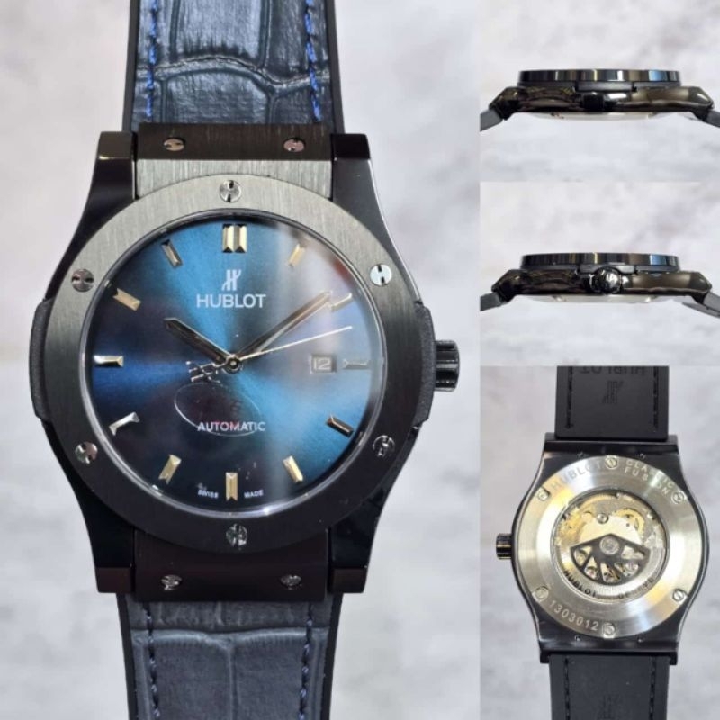 JAM TANGAN PRIA HUBLOT CLASSIC FUSHION BLUE BLACK AUTOMATIC JAPAN SUPER QUALITY DIAMETER 42MM