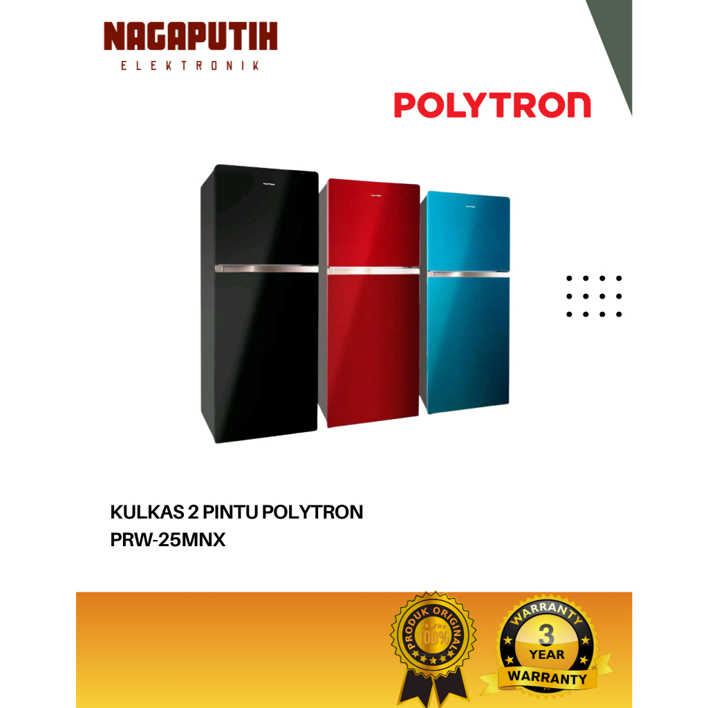 KULKAS 2 PINTU POLYTRON PRW-25MNX TEMPERED GLASS