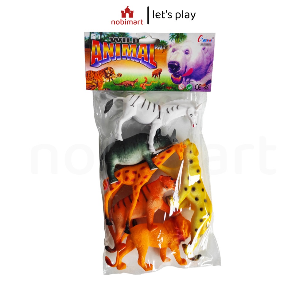 Mainan Hewan Karet Animal Wild Badak Citah Gorila Harimau Jerapah Kerbau Kuda Nil Rusa Serigala Sing