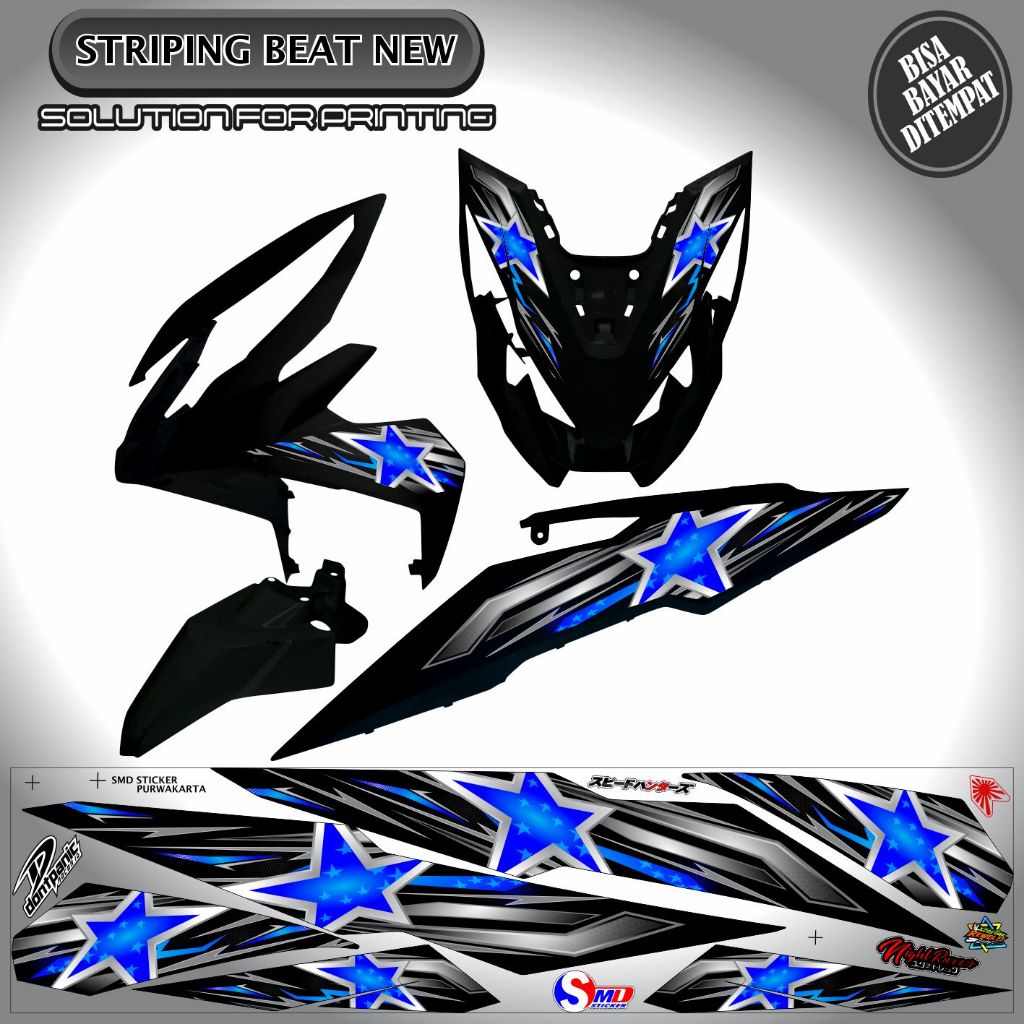 STRIPING VARIASI 10 BEAT NEW ECO 2017-2019 STICKER MOTOR MOTIP BINTANG BIRU