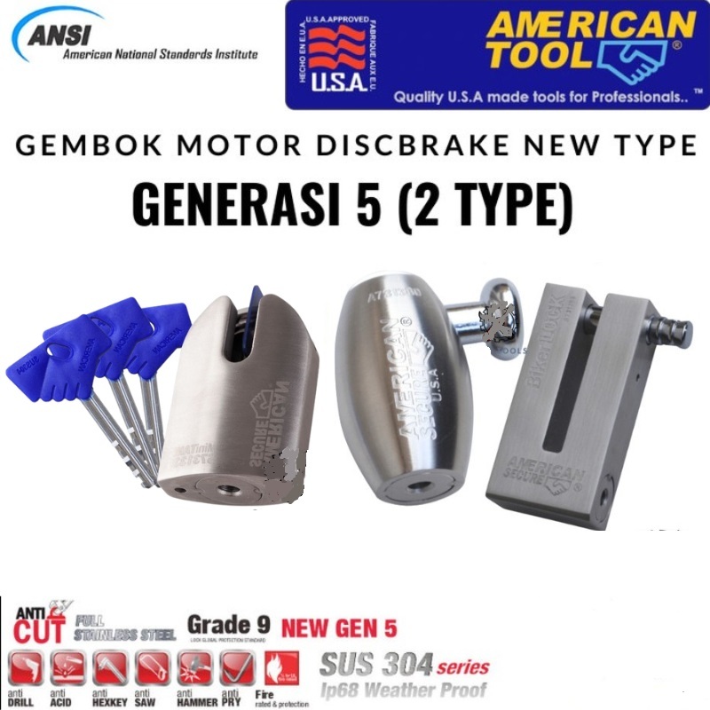 Gembok Cakram Motor Gembok Disc Brake Gembok Motor AMERICAN SECURE Anti Maling