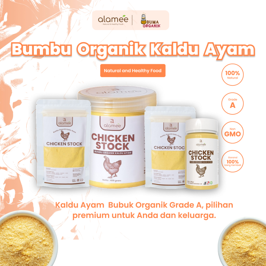 

Kaldu Ayam Bubuk Chicken Stock Powder Extract Seasoning Non MSG Murni Asli Tanpa Campuran Bumbu Organik toples praktis