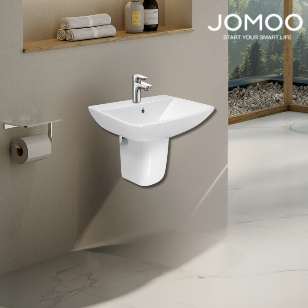 JOMOO Wastafel Semi Pedestal Dengan Lubang Overflow / Semi-pedestal basin with overflow hole