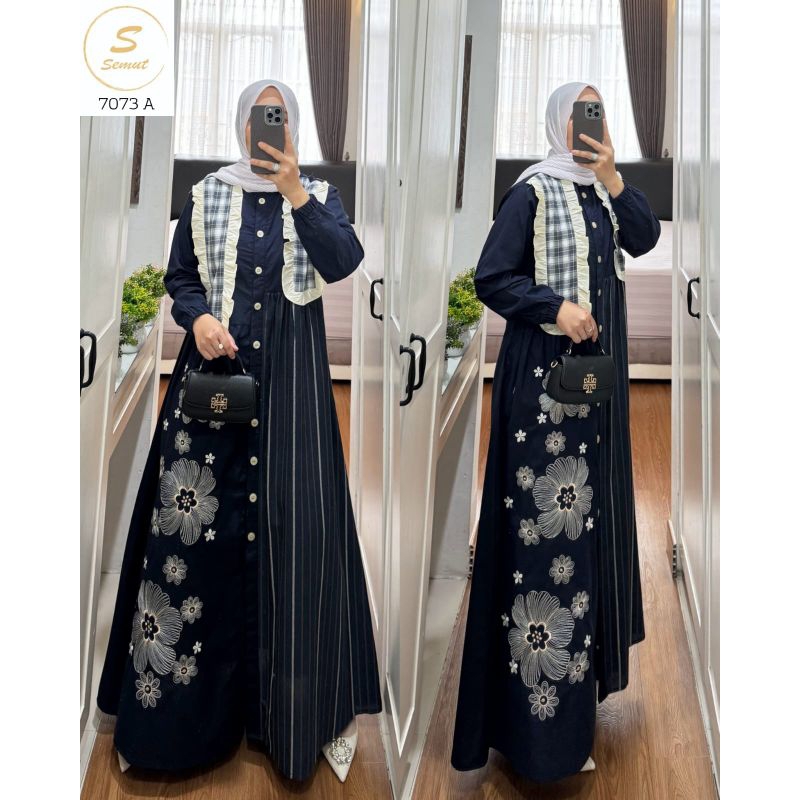 7073 Syaina Dress by SEMUT | Gamis Kondangan | | Dress Katun | | Gamis Motif | | Maxidress |
