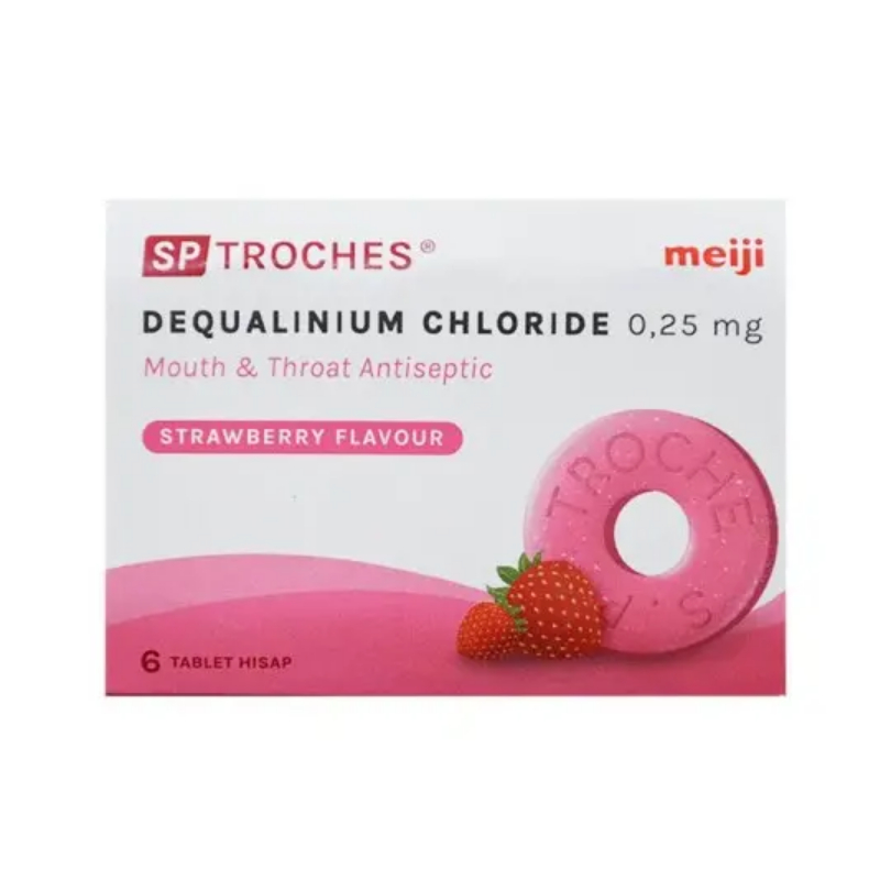 SP Troches 6 Tablet Hisap Strawberry Meiji / Obat Sakit Tenggorokan / Obat Radang