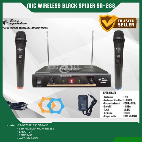 MIC BLACK SPIDER SN-288 WIRELESS MICROPHONE SN288 MIC GENGGAM BS FREKUENSI VHF ORIGINAL