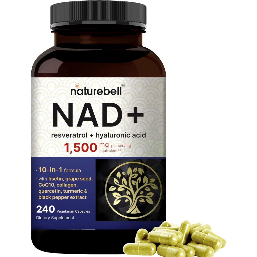 NatureBell NAD+ with Resveratrol Plus Hyaluronic Acid, Quercetin, Fisetin, Collagen, Nicotinamide (N