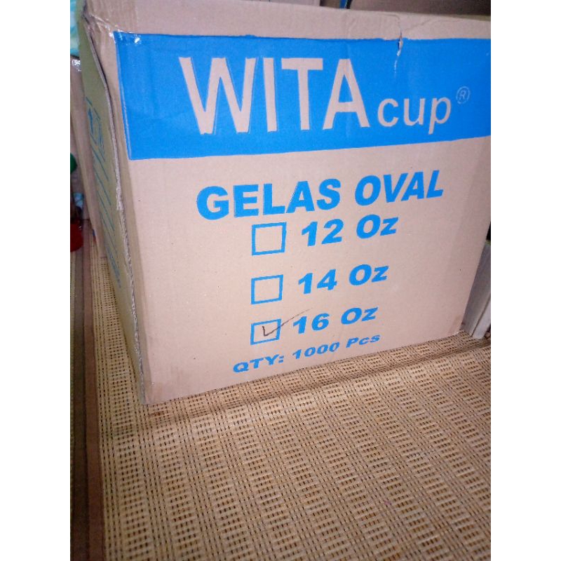 HP - Gelas Plastik Cup WITA 12oz/14oz/16oz 8gr Oval Perkarton isi 1000pcs