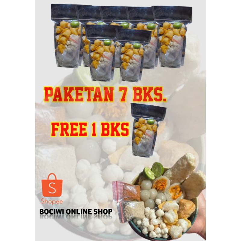 

paketan 7 bungkus FREE 1 bungkus /BASO ACI JUMBO ISI AYAM SUWIR EXTRA PEDAS