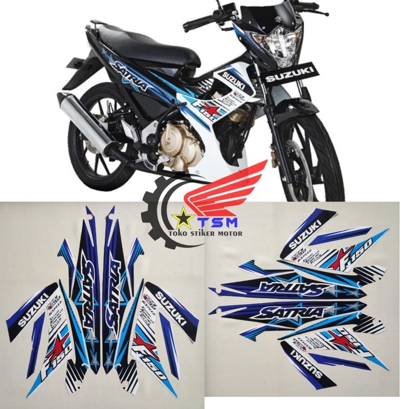 Stiker Striping Lis Body Motor Suzuki Satria Fu F150 2014 Facelift Putih Biru Fullset