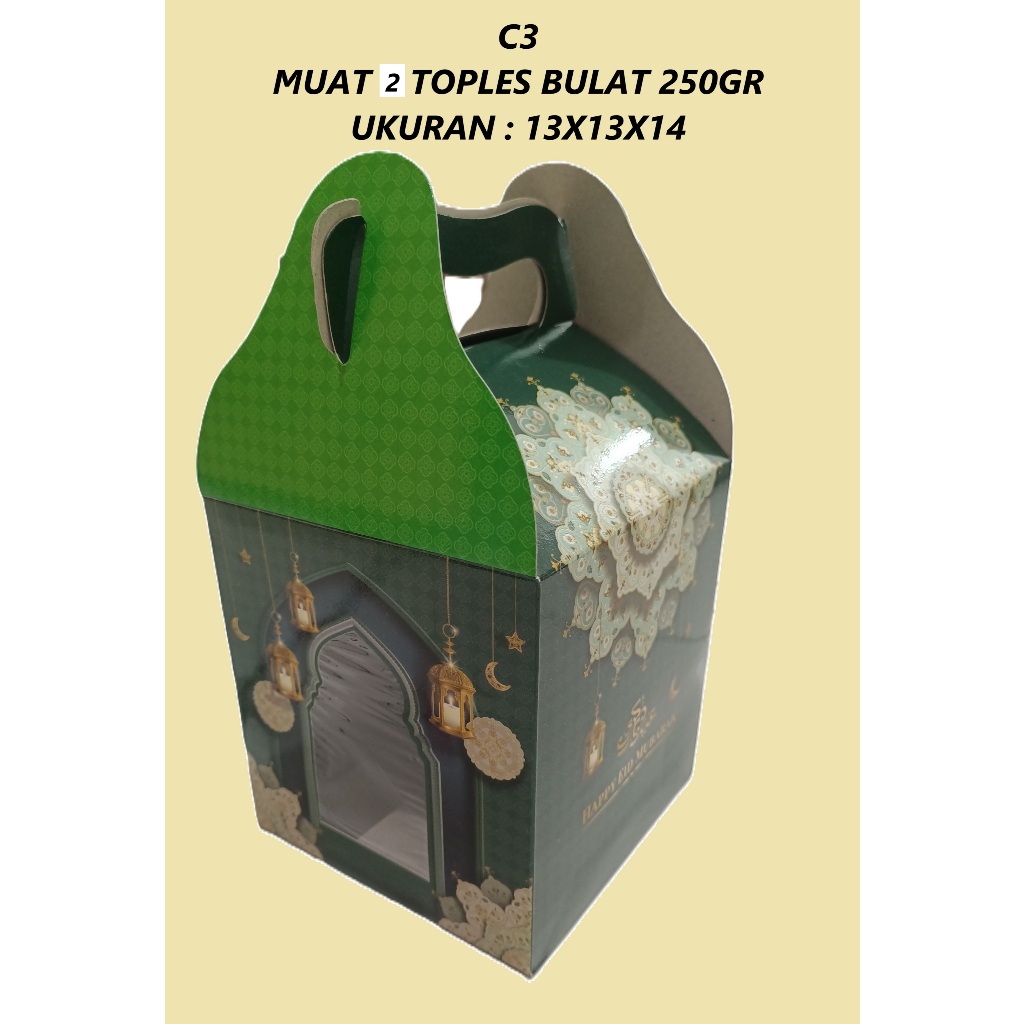 

C3 Hijau Tua Box Lebaran (2 Toples Bulat 250gr) / Kotak Hampers Idul Fitri