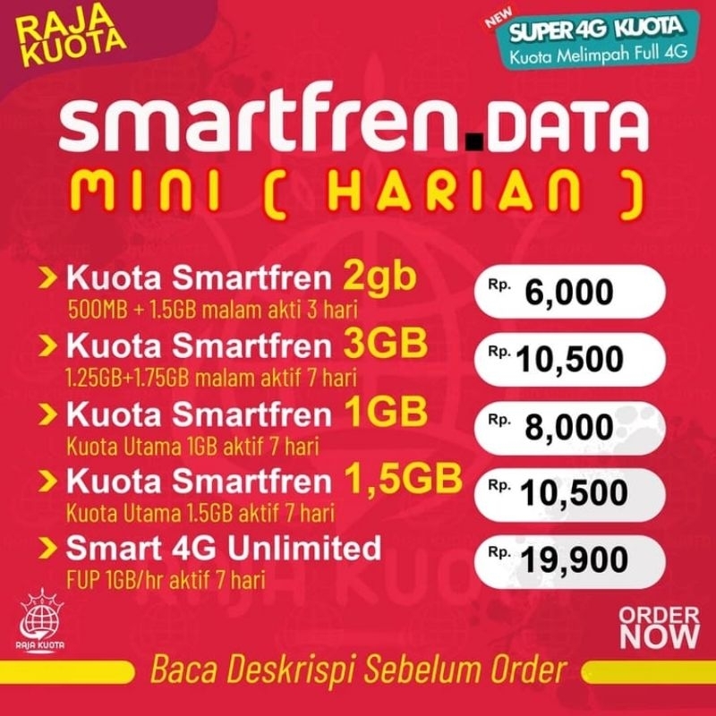 Kuota Smartfren Data Harian Unlimited Nonstop 2GB 3GB 1GB 1,5GB 10GB 16GB 30GB 60GB
