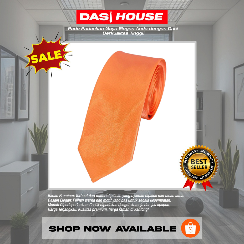 Dasi Orange Polos Standar Formal