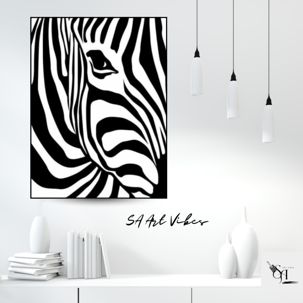 lukisan hiasan dinding aesthetic zebra hitam putih dekoratif