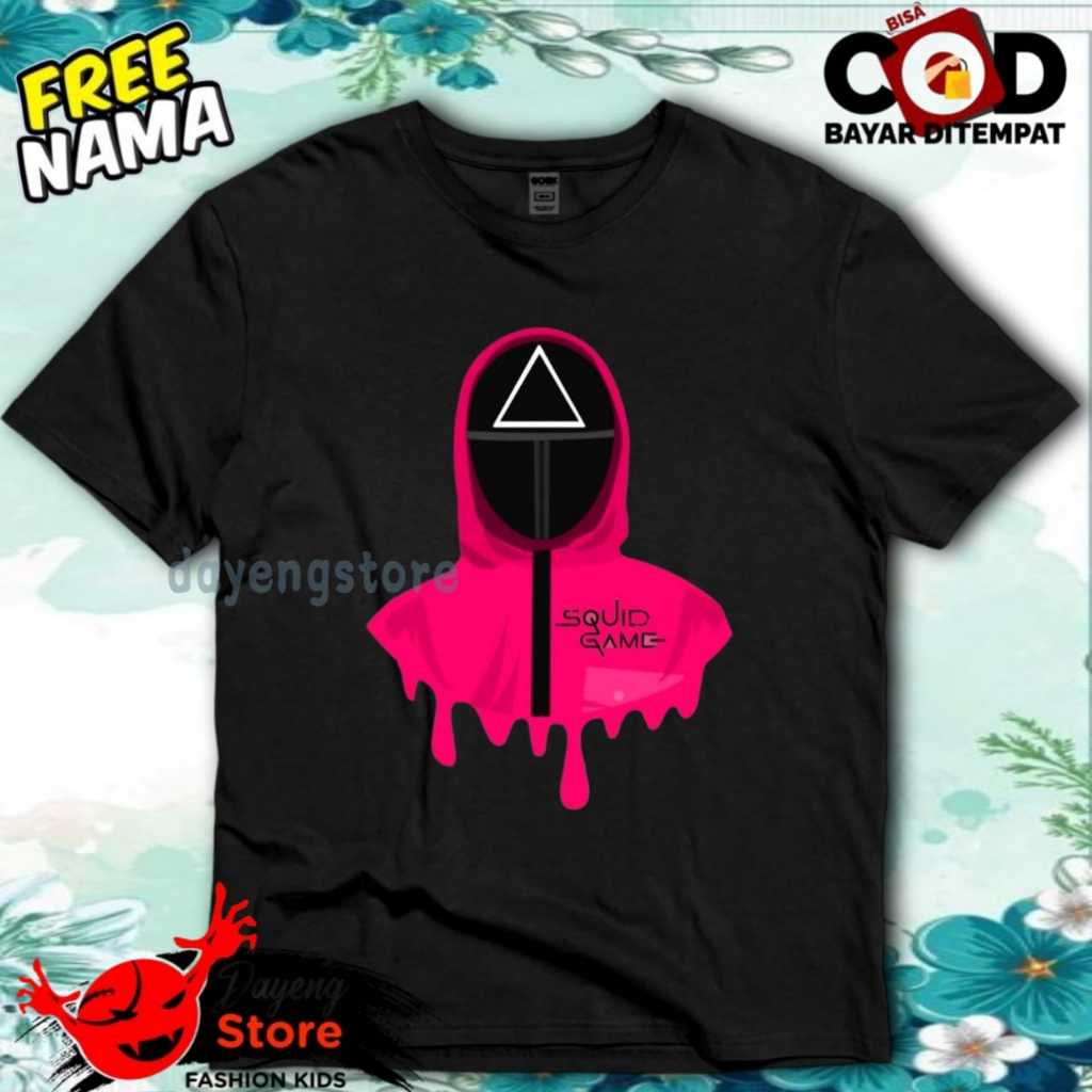 (BISA COD)KAOS ANAK BAJU ANAK SQUIDGAME CUSTOM SPASHH KARAKTER TOPENG SEGITIGA FREE NAMA/TSHIRT ANAK