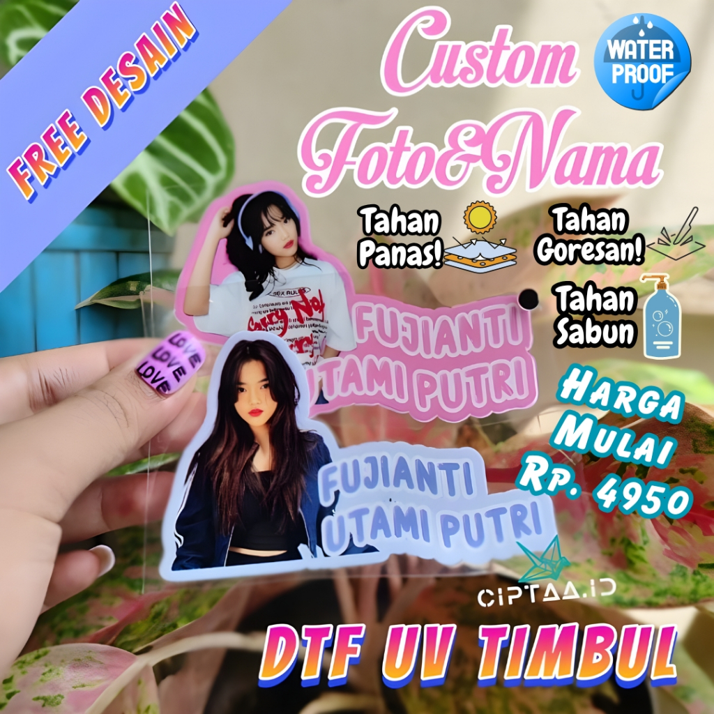 

STIKER TIMBUL CUSTOM FOTO DAN NAMA PREMIUM WATERPROOF