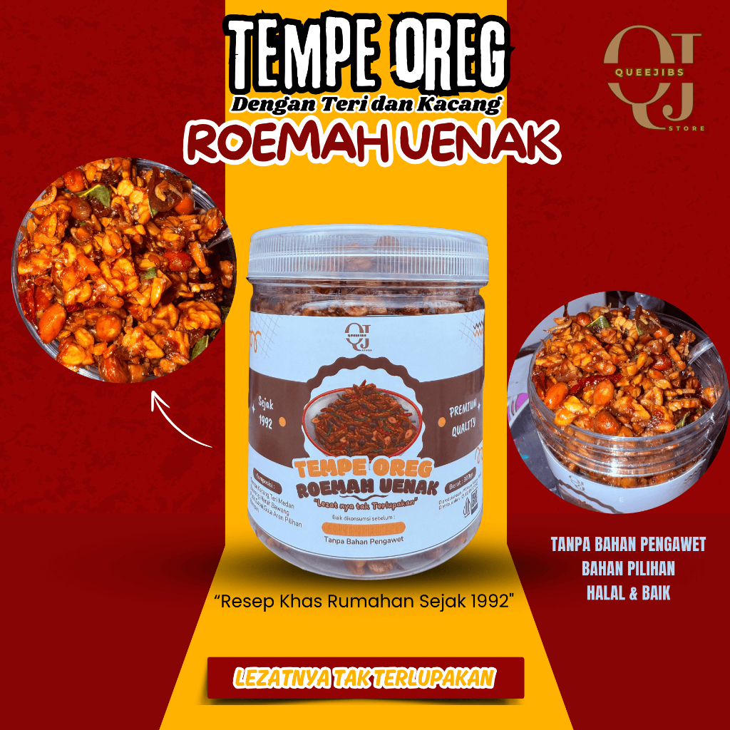 

Tempe orek teri kacang Roemah uenak kemasan 300gram PREMIUM