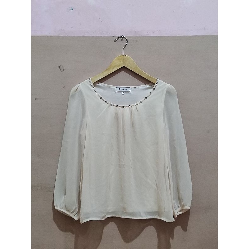 Blouse Rope picnic/Atasan cantik/Atasan kekinian/cream blouse/Preloved murah