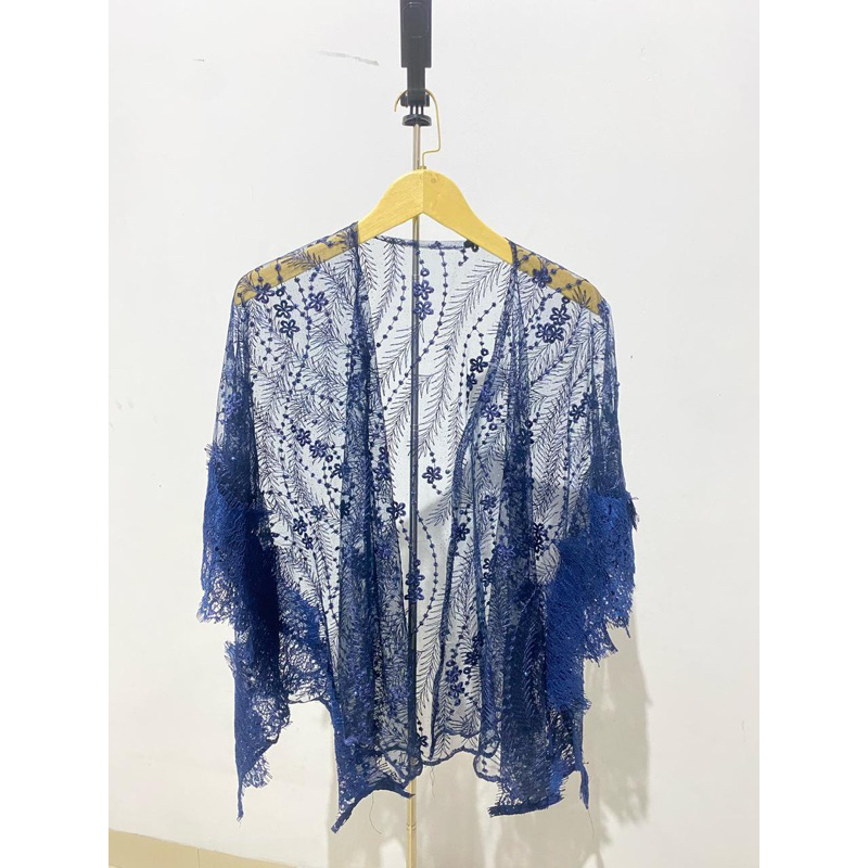 Kebaya Cape Outer Tile Mix Brukat Renda Navy