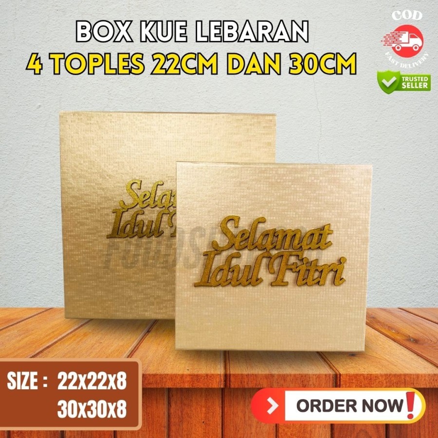 

Box Lebaran untuk 4 Toples Kue Kering Ukuran 22CM dan 30CM Selamat Idul Fitri