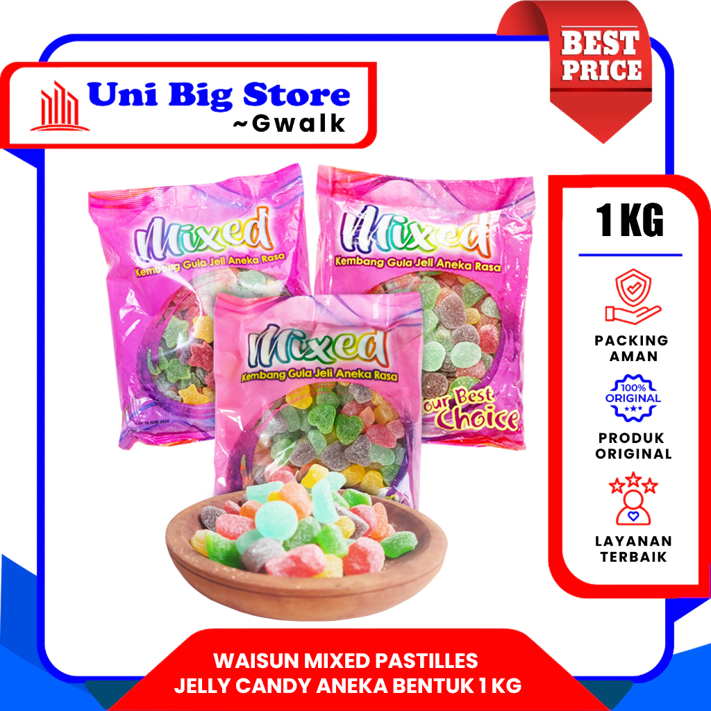 

PERMEN WAISUN MIXED PASTILLES JELLY CANDY ANEKA BENTUK - 1 kg