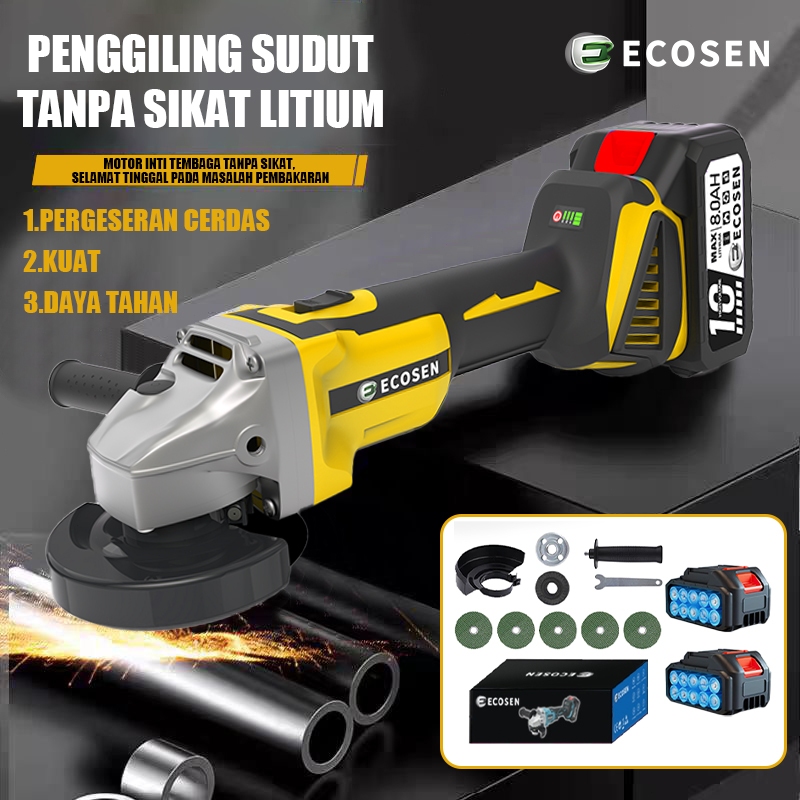 ECOSEN Gerinda Baterai Brushless 4Inch Mesin Gerinda Baterai Tangan Cordless Angle Grinder Mesin Ger