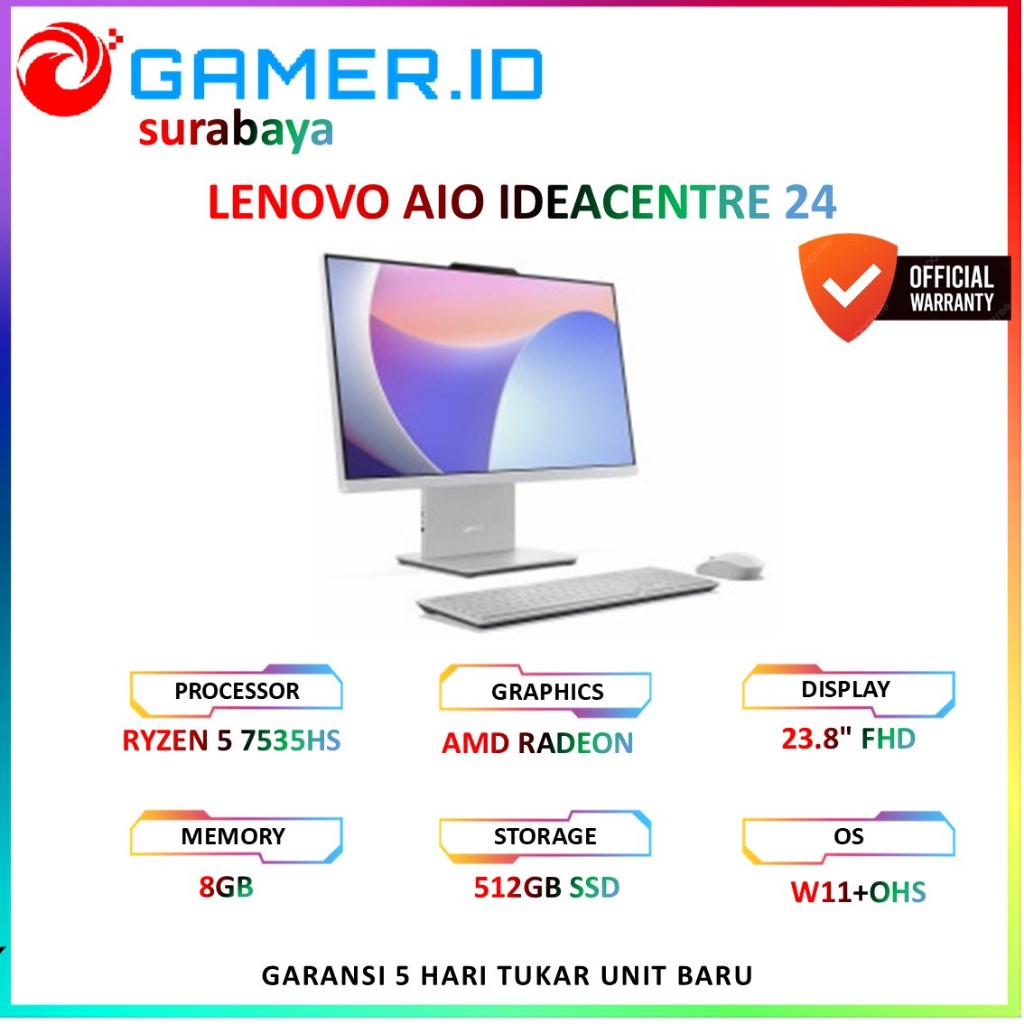 LENOVO AIO IDEACENTRE 24 RYZEN 5 7535HS 8GB 512GB W11+OHS