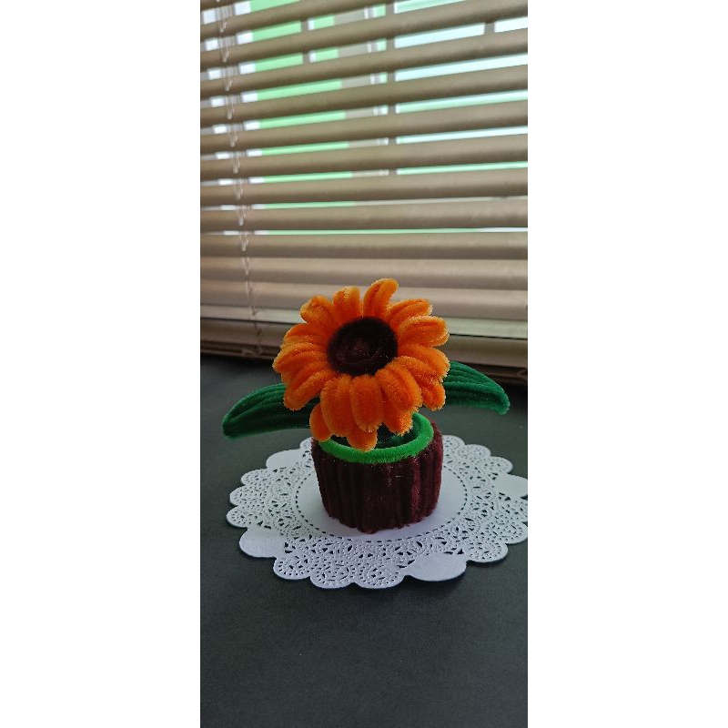 BUNGA MATAHARI | SUN FLOWER | PIPE CLEANER Dalam Pot Kawat Bulu
