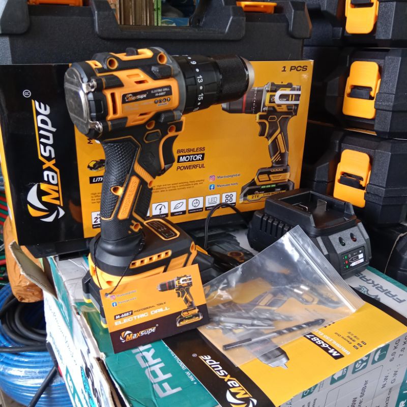 Mesin Bor Cordless 13mm Bor Baterai Brushless Bor Baterai Magnet MAXSUPE M-6887