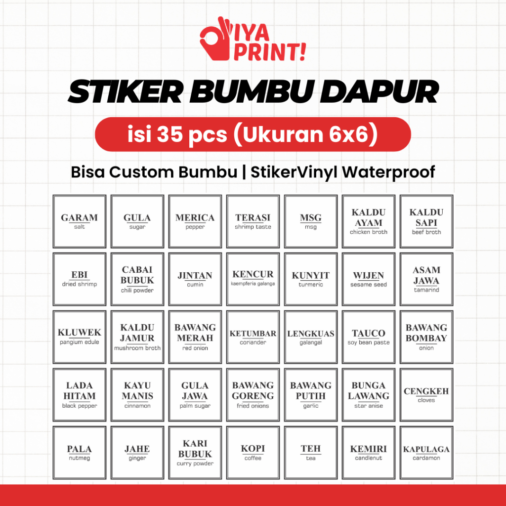 

[35 PCS] Ready Stock Stiker Bumbu Dapur Warna Putih Kitchen Label Tahan Air Waterproof