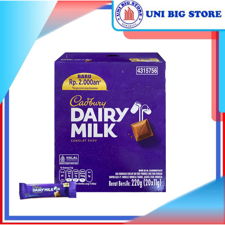 

Cadbury Dairy Milk Chocolate - 11 gr x 20 pcs BOX