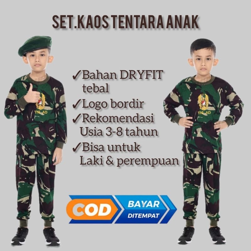 KAOS TENTARA ANAK SET./KAOS TNI ANAK/BAJU LORENG ANAK TNI