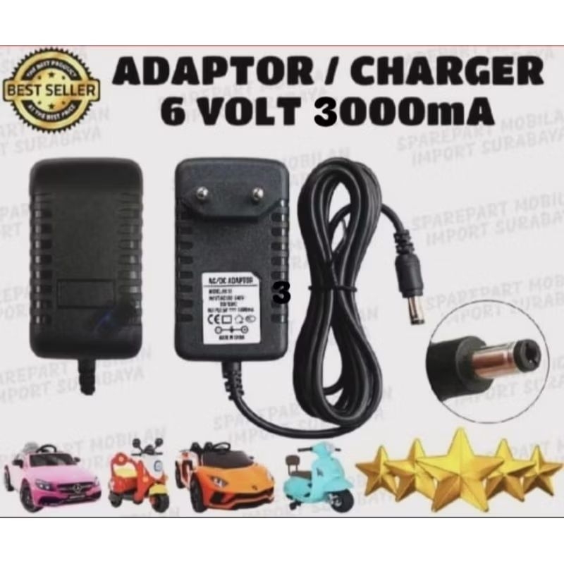Charger Cas Mainan Mobil Mobilan Aki Original 6 Volt 3000mah