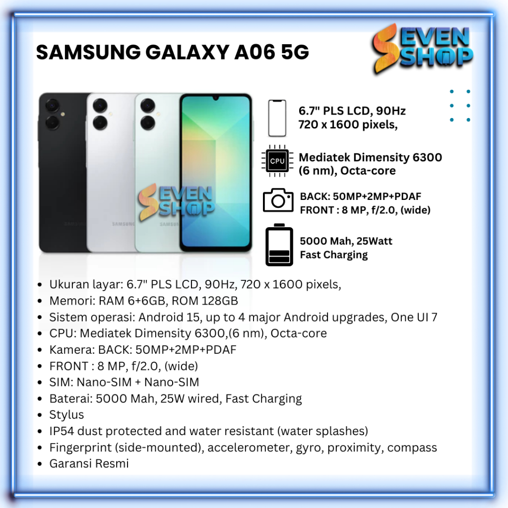 Samsung Galaxy A06 5G RAM 6+6/128GB GARANSI RESMI 12 BULAN