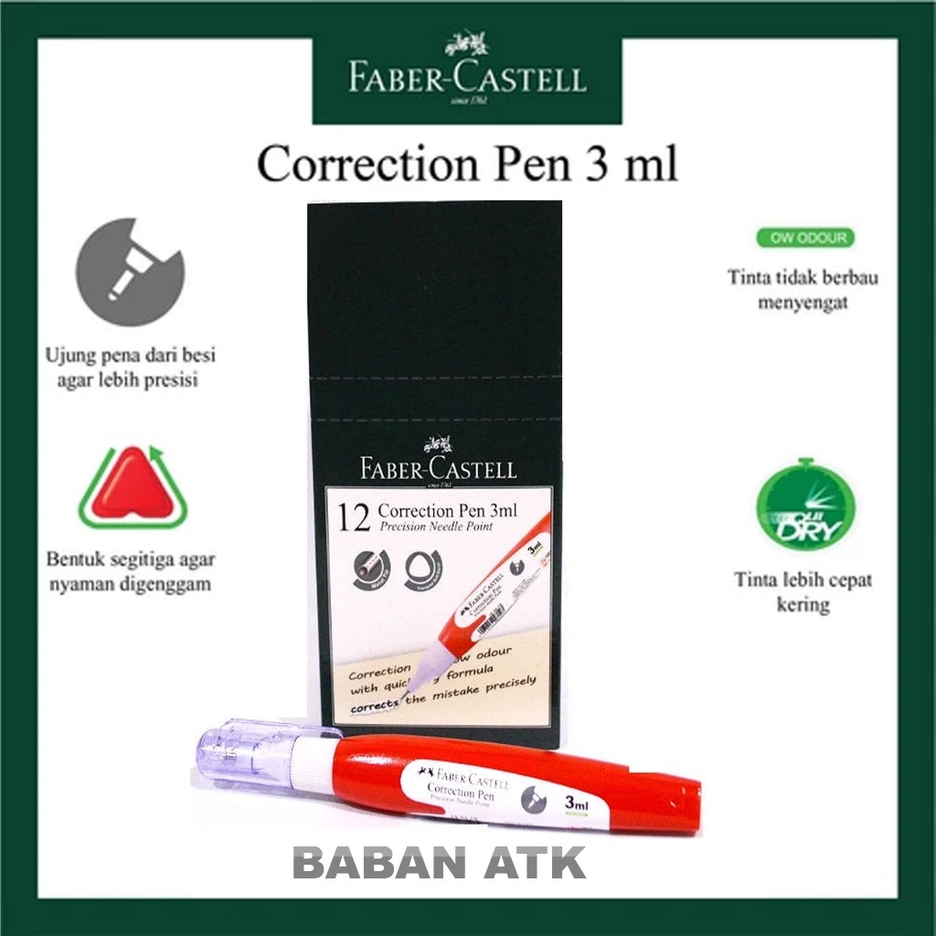 

Correction Pen Faber Castell 3ML / Tipe X / Tip X /Penghapus tinta pulpen