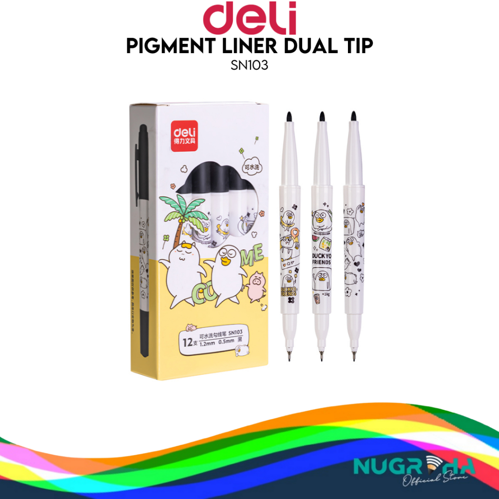 

Deli Bolpen Spidol Dual Tip Pigment Linear Dual Tip 2 in 1 SN103
