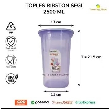 Toples Segi/Sealware Kotak Ribston 1800Ml/2500Ml Lemony/Toples Segi Premium