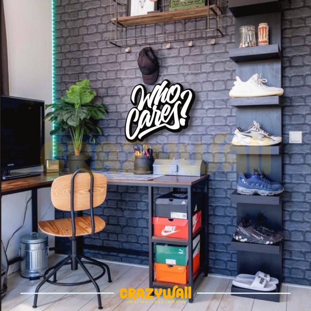 Hiasan dinding lettering “WHO CARES?“ wall decor aesthetic kamar cewek kamar cowok