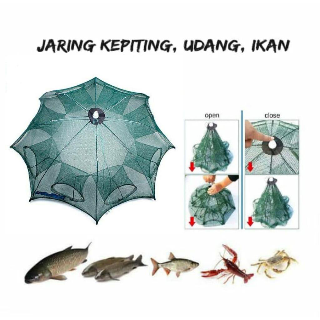 Perangkap Ikan Bubu Payung 4 & 6  Lubang /Jala Pancing Semua Biota Kecil Laut, Danau, dan Sungai