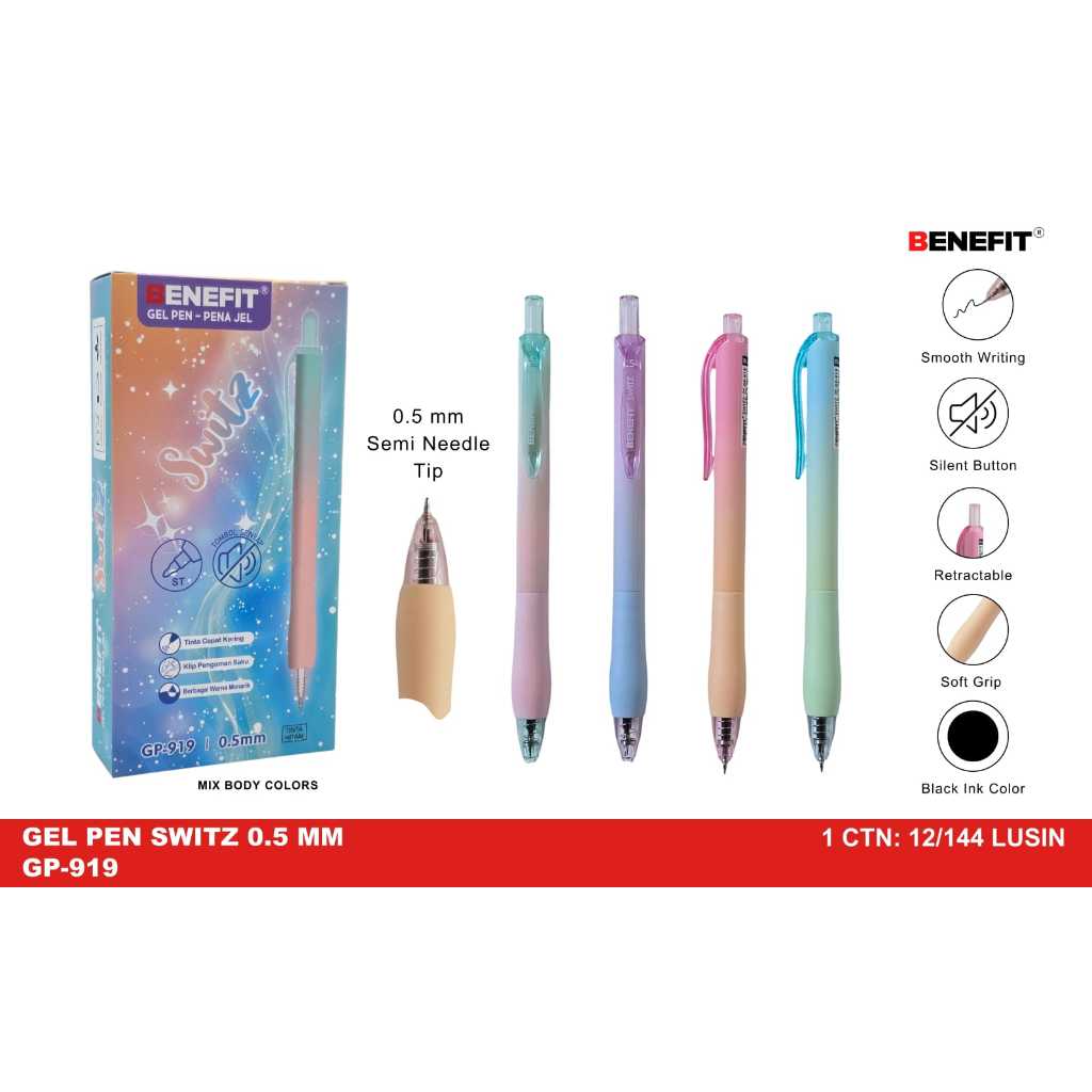 

Pulpen Gel BENEFIT 0.5mm GP-919 SWITZ (12pc)